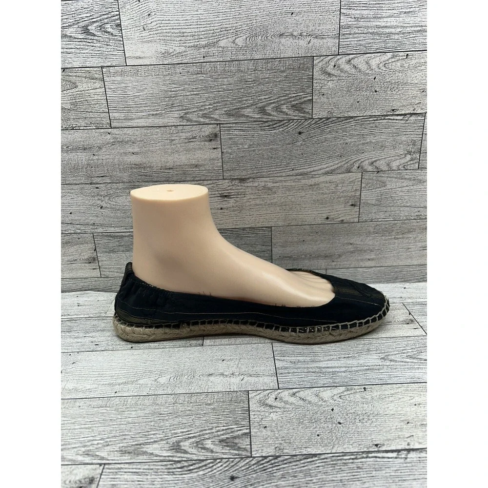 Sam‎ Edelman Jessa Striped Espadrille Flats Casual Black Gold Women's Size 8M